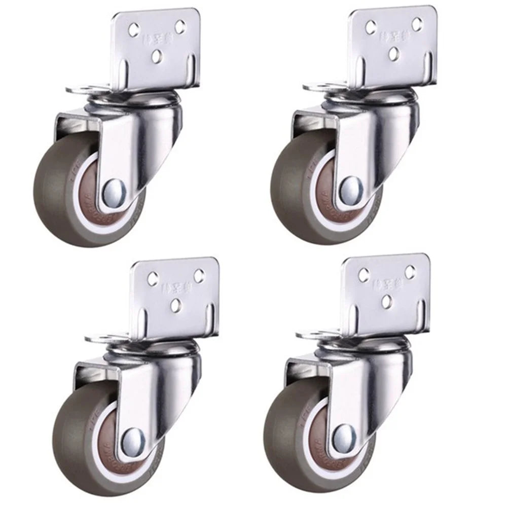 4Pcs L-shaped Swivel Caster Rubber Wheel Metal Housing Caster Wheels - 1-inch without Brake - 1