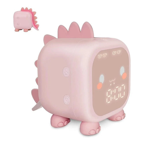 Kids Digital Alarm Clock Cartoon Dinosaur Clock USB Rechargeable Children's Sleep Trainer Timer Night Light - Pink - 1