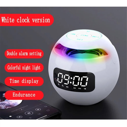 Mini Bluetooth-compatible Speaker Wireless Subwoofer Sound Box Alarm Clock HiFi TF Card MP3 Music Player FM Radio - White - 1