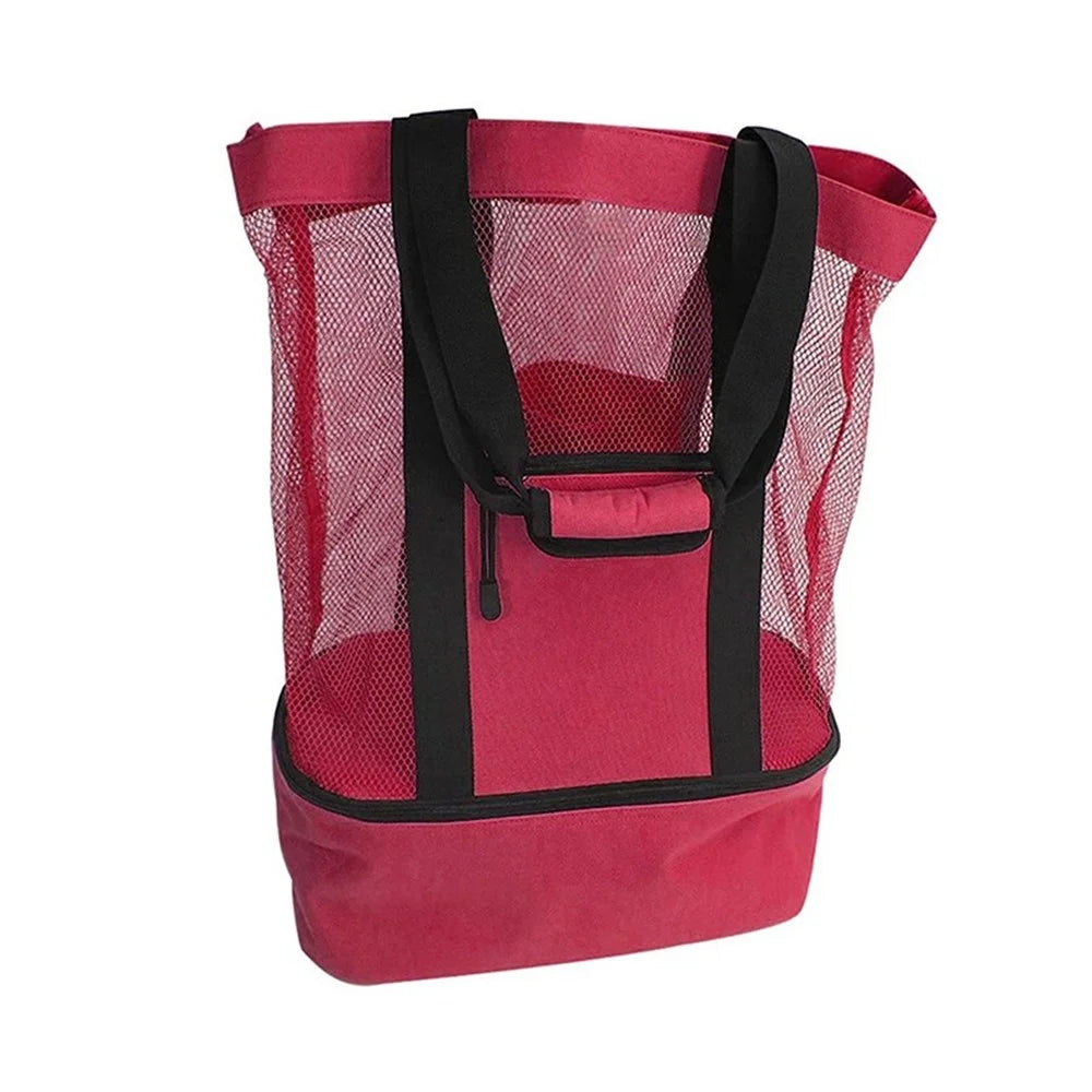 Insulated Cooler Bag Picnic Beach Tote Large Capacity Nylon Mesh for Outdoor Travel Camping - Pink - 1