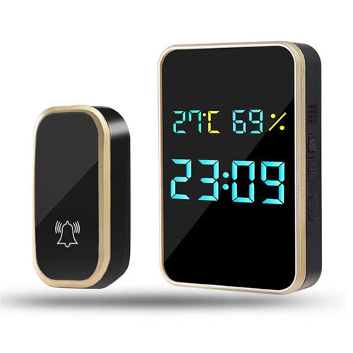 Integrated Digital Smart Wireless Doorbell Temperature Humidity Clock Door Chime - Black / Gold / EU Plug - 1