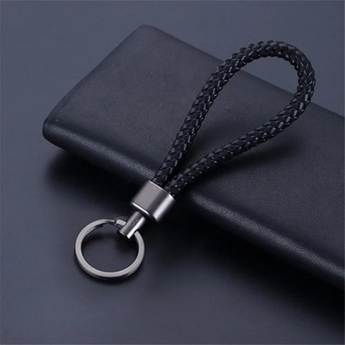 Woven Handmade PU Leather Keychain Men Women Car Key Ring - Black - 1
