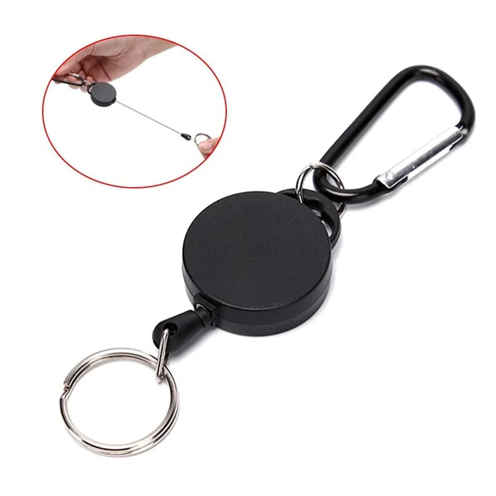 Retractable Key Chain Badge Reel Holder Carabiner Clip  -  Black - 1