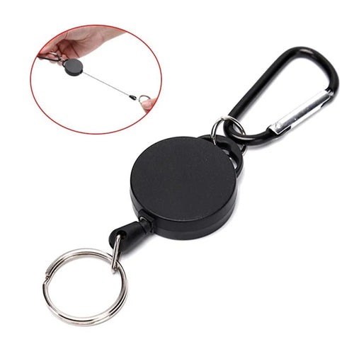 Retractable Key Chain Badge Reel Holder Carabiner Clip  -  Black - 1