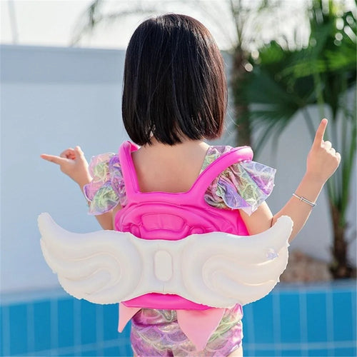 Angel Wings Inflatable Kids Swimming Vest Jacket PVC Swimming Ring Air Bag Pool Float Aid Vest - Pink / L - 1