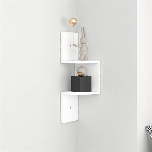 Wall Corner Bookshelf Storage Rack Potted Plant Holder Photo Frame Display Stand - White / 2-Layer - 1