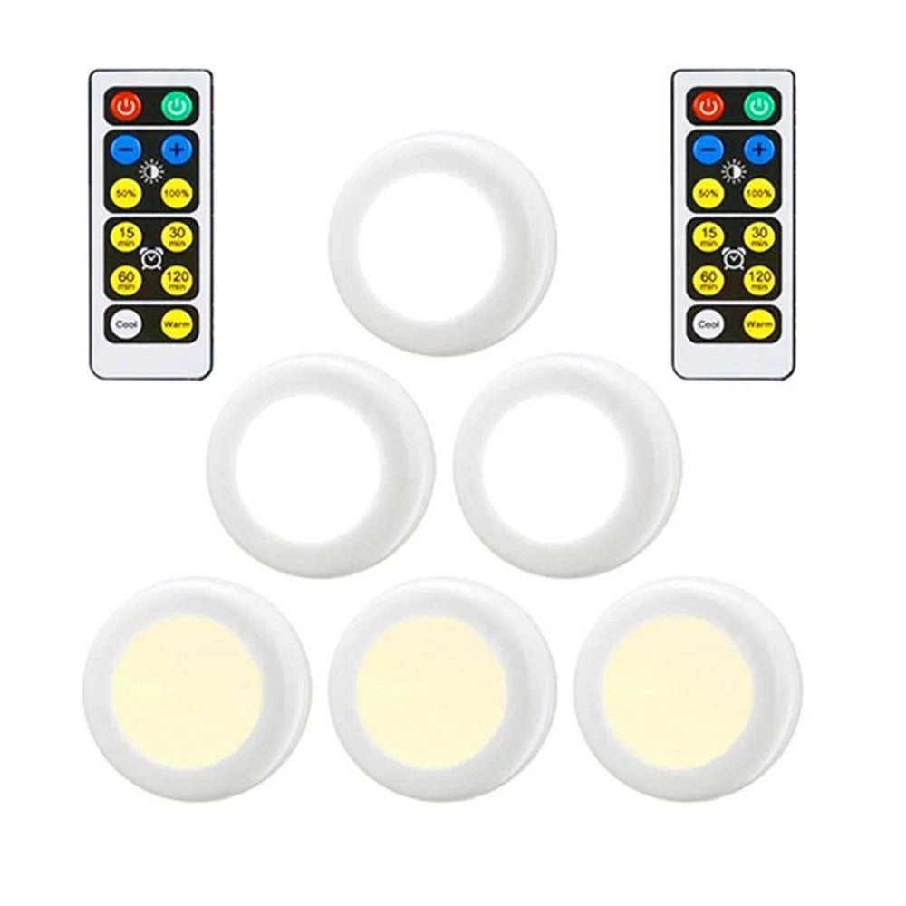 LED Puck Light Under Cabinet Lighting with Remote Control Under Counter Light - 6 Lights 2 Remotes - 1