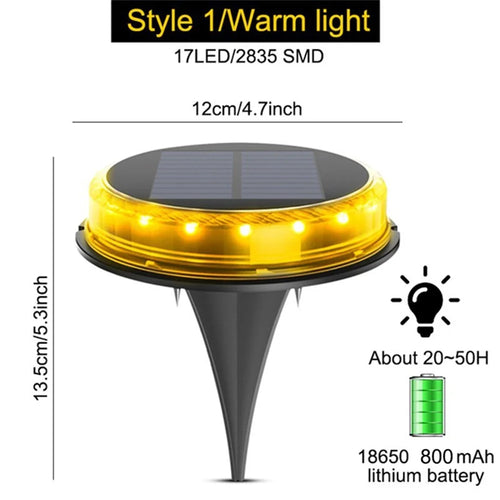 LED Solar Ground Light Outdoor Decorative Lamp 17-LED 2835 SMD for Patio Lawn Pathway - Warm White - 1