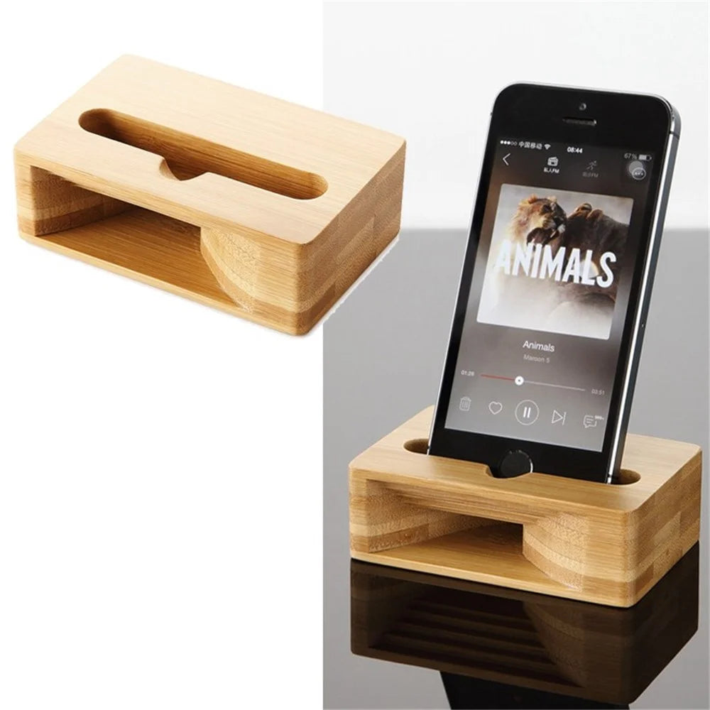 Carbonized Bamboo Cell Phone Stand Amplifier Desktop Mobile Phone Holder - 1