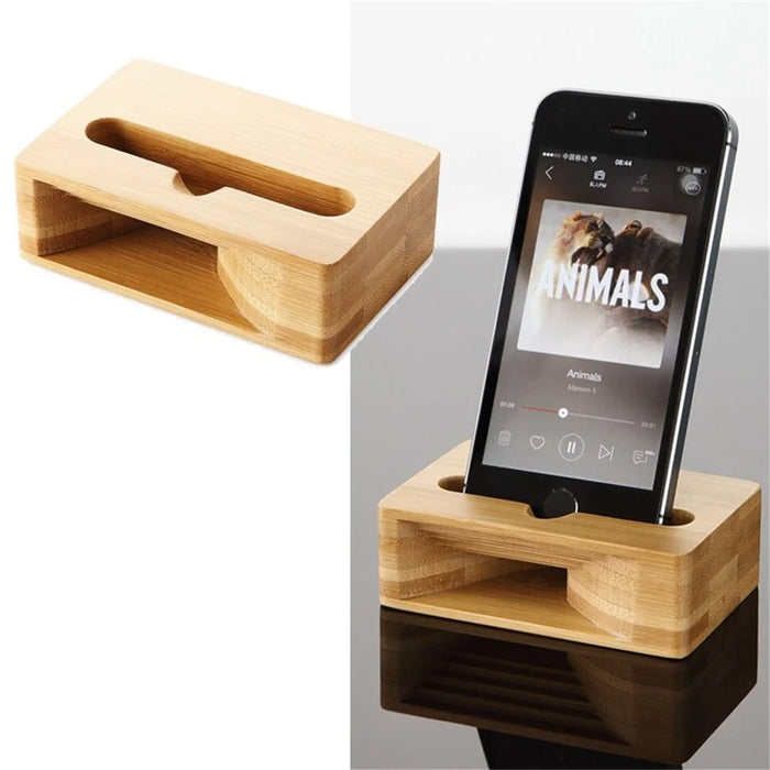 Carbonized Bamboo Cell Phone Stand Amplifier Desktop Mobile Phone Holder - 1
