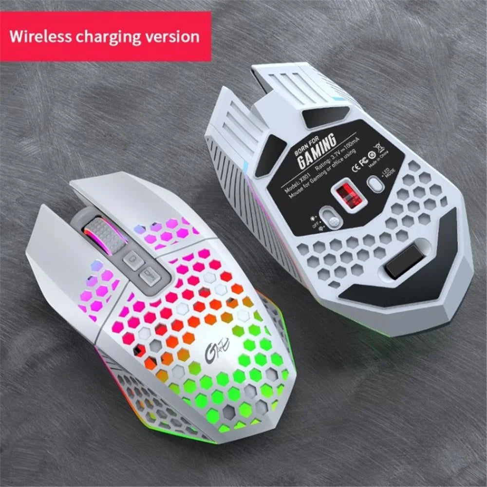 X801 Wired Wireless Gaming Mouse 8000dpi RGB Lighting USB Computer Mice - White/Wireless - 1