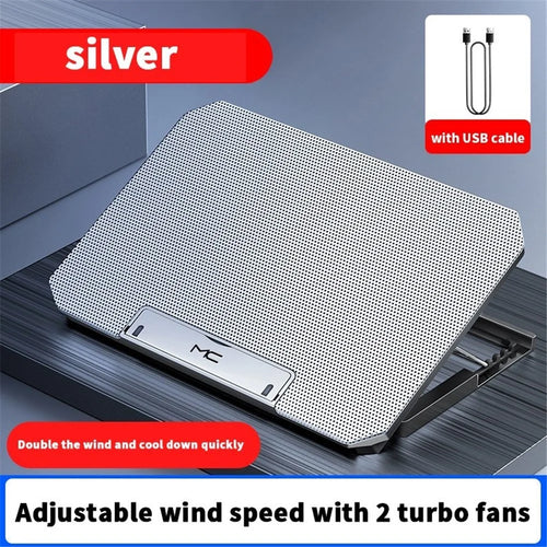 17" Laptop Cooler Computer Cooling Pad Height Adjustable Notebook Cooling Stand - Silver - 1