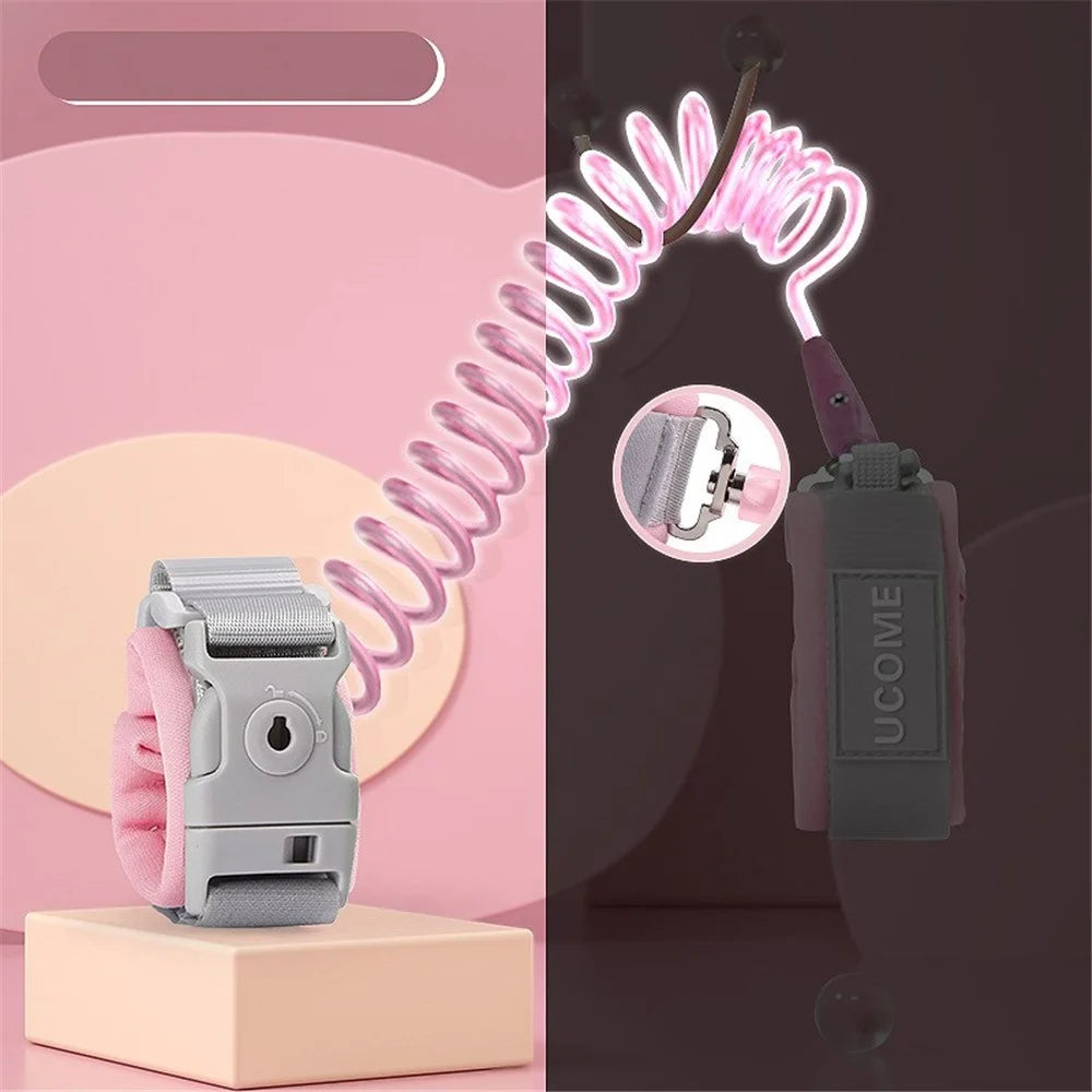 Luminous Toddler Leash Anti Lost Wrist Link Pink Safety Harness with Lock for Kids Baby - Pink/2.5m - 1
