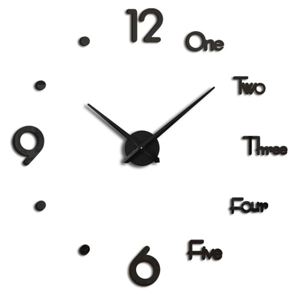 Non-Ticking Wall Clock 3D Sticker Stylish Digital Clock Home Decor - Black - 1