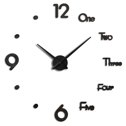 Non-Ticking Wall Clock 3D Sticker Stylish Digital Clock Home Decor - Black - 1