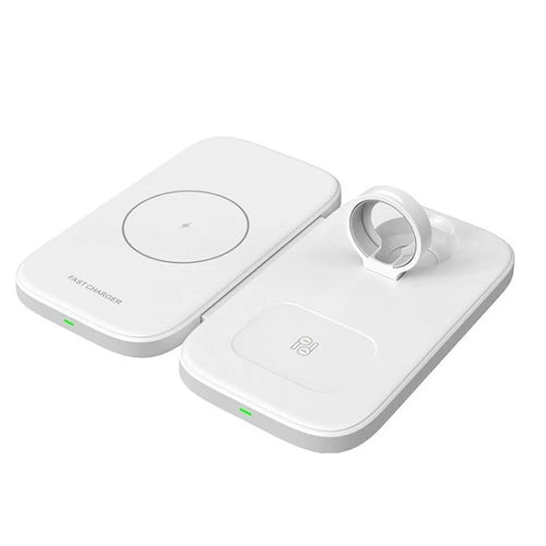 W66 3 in 1 Wireless Phone Charger 15W Fast Charging Stand Station for iPhone Airpods Apple Watch - White - 1