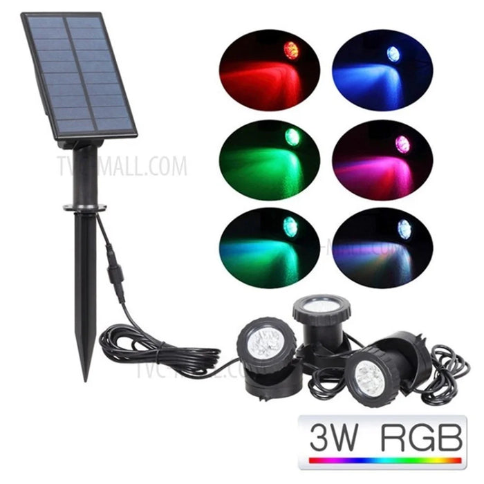 Underwater Solar RGB LED Landscape Light Gradient Spotlight for Garden Pool Patio - 3-Light - 1