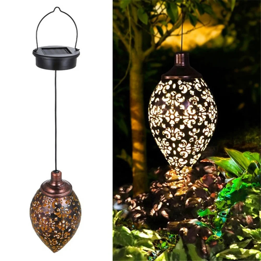 Hanging Solar Light Waterdrop Hollow Out Lantern Waterproof  Outdoor Garden Decorative Metal Lamp - 1