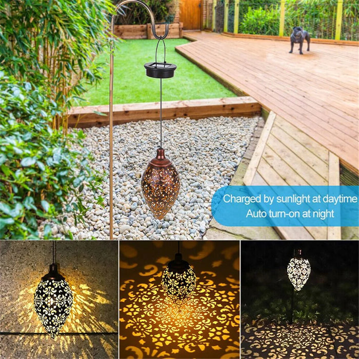 Hanging Solar Light Waterdrop Hollow Out Lantern Waterproof  Outdoor Garden Decorative Metal Lamp - 3