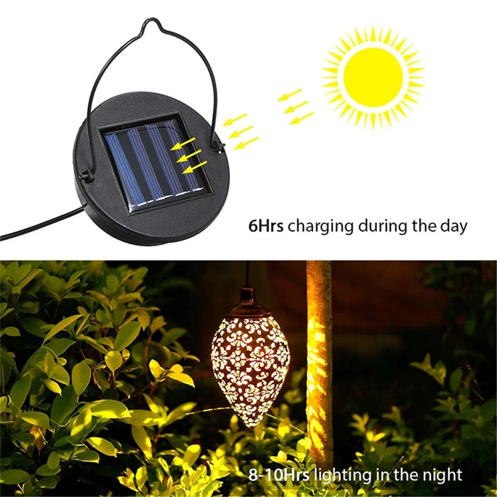 Hanging Solar Light Waterdrop Hollow Out Lantern Waterproof  Outdoor Garden Decorative Metal Lamp - 4