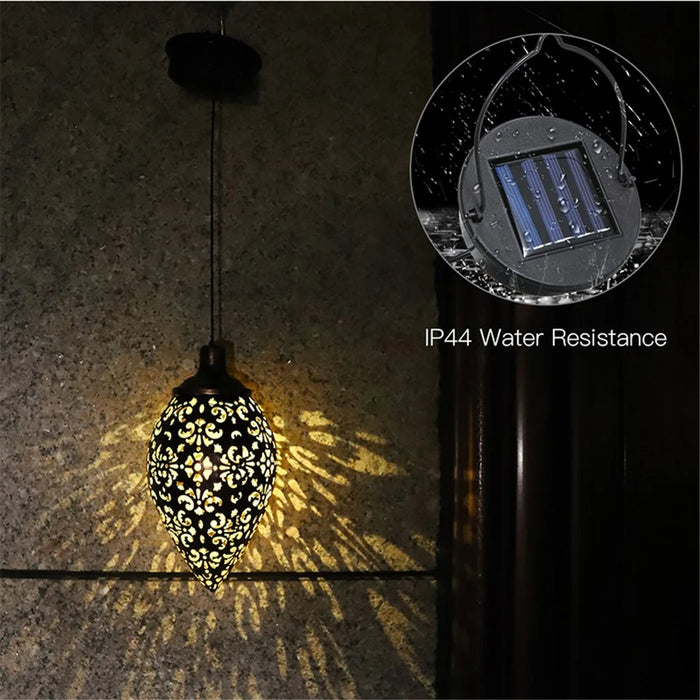 Hanging Solar Light Waterdrop Hollow Out Lantern Waterproof  Outdoor Garden Decorative Metal Lamp - 5