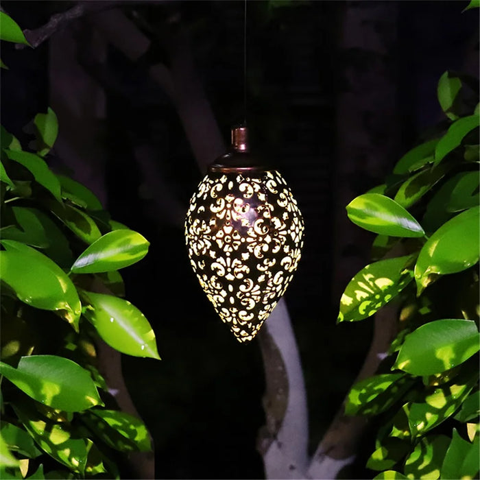 Hanging Solar Light Waterdrop Hollow Out Lantern Waterproof  Outdoor Garden Decorative Metal Lamp - 6