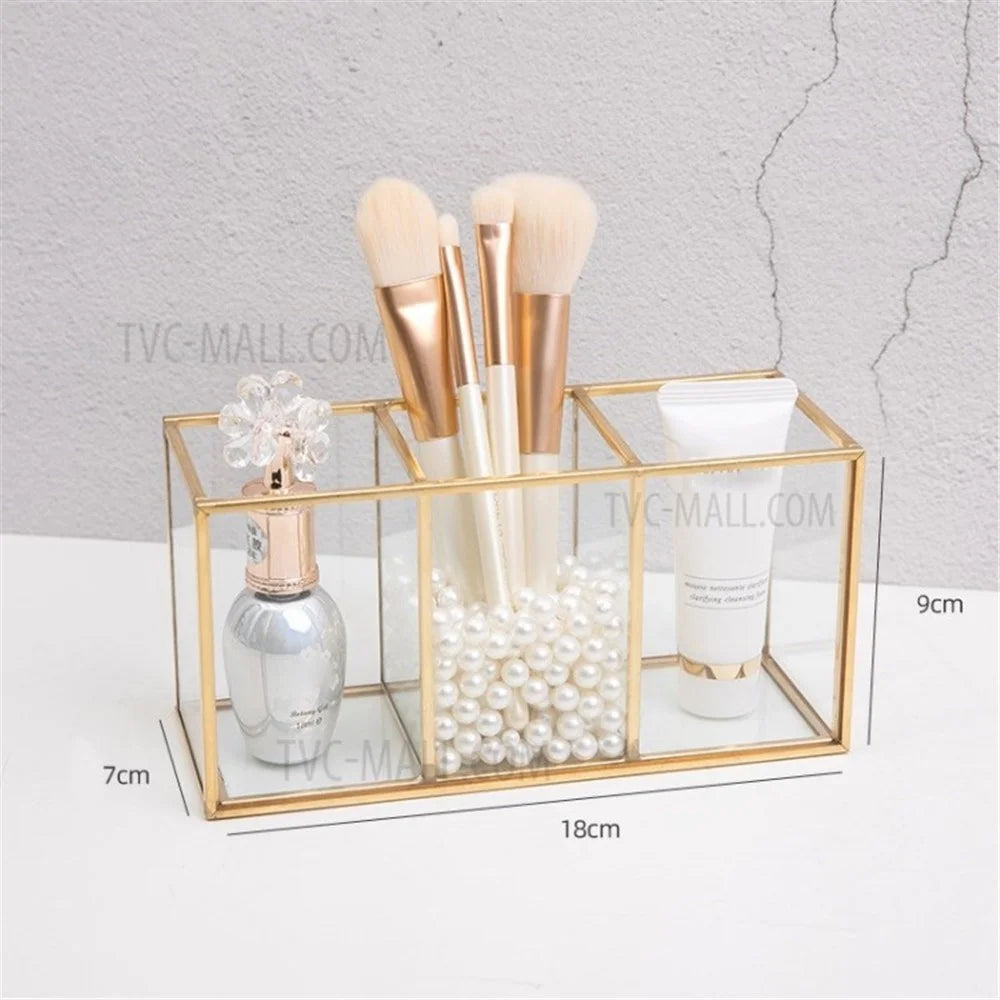 Makeup Brush Jewelry Storage Box Stationery Case Lipstick Holder Cosmetic Brushes Organizer - 3-grid - 1