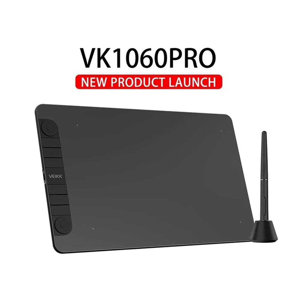 VEIKK-VK1060PRO 10x6 inch Drawing Graphics Tablet 2 Scroll Wheels 6 Express Keys with Stylus for Android Windows Mac - 1