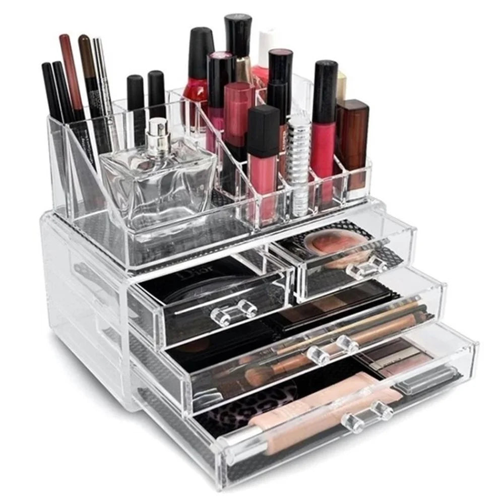 Large Makeup Brushes Organizer Desktop Cosmetic Jewelry Storage Box - Transparent - 1