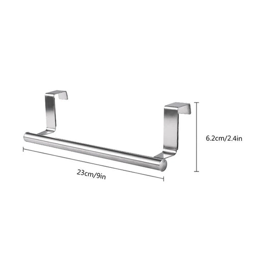 Stainless Steel Over Door Towel Rack Bar Holder Fit on Cabinet Cupboard Door - Short/Silver - 1