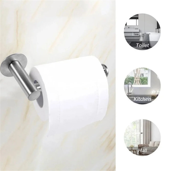 Toilet Paper Holder Wall Mounted Bathroom Kitchen Roll Tissue Holder Hook - No Drilling/Silver - 2