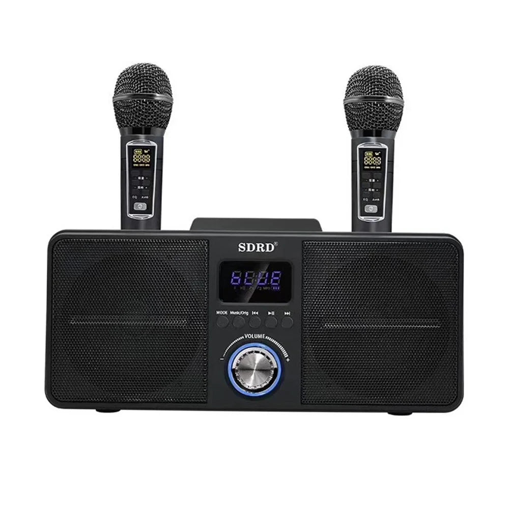 Dual Wireless Microphone Bluetooth-compatible Speaker Mobile Karaoke - Black - 1