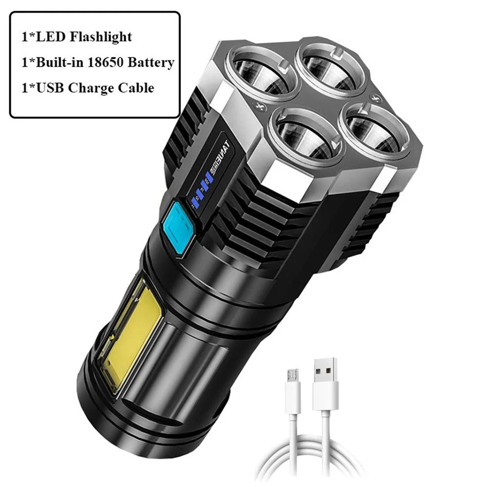 High Power LED Flashlight USB Rechargeable Outdoor Camping Ultra Bright Torch - Black - 1
