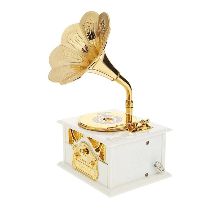 Wooden Music Box Phonograph Hand Crank Classic Music Box Home Decor - White - 1