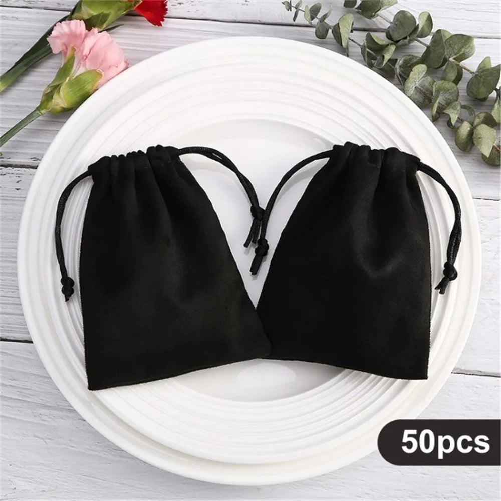 50Pcs Velvet Jewelry Pouches Drawstring Bags for Bracelets Watches Storage - Black/5x7cm - 1