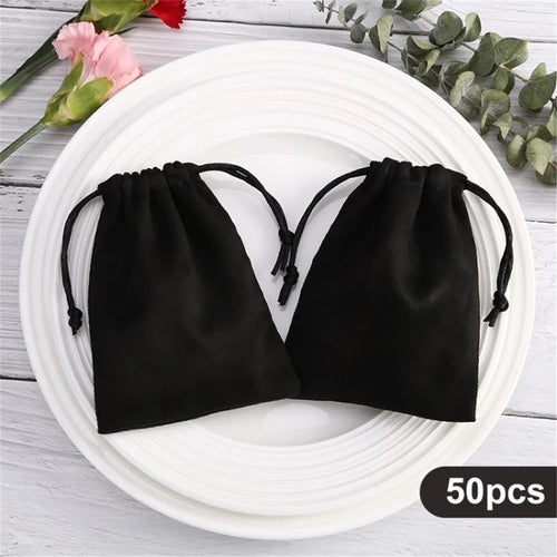50Pcs Velvet Jewelry Pouches Drawstring Bags for Bracelets Watches Storage - Black/5x7cm - 1