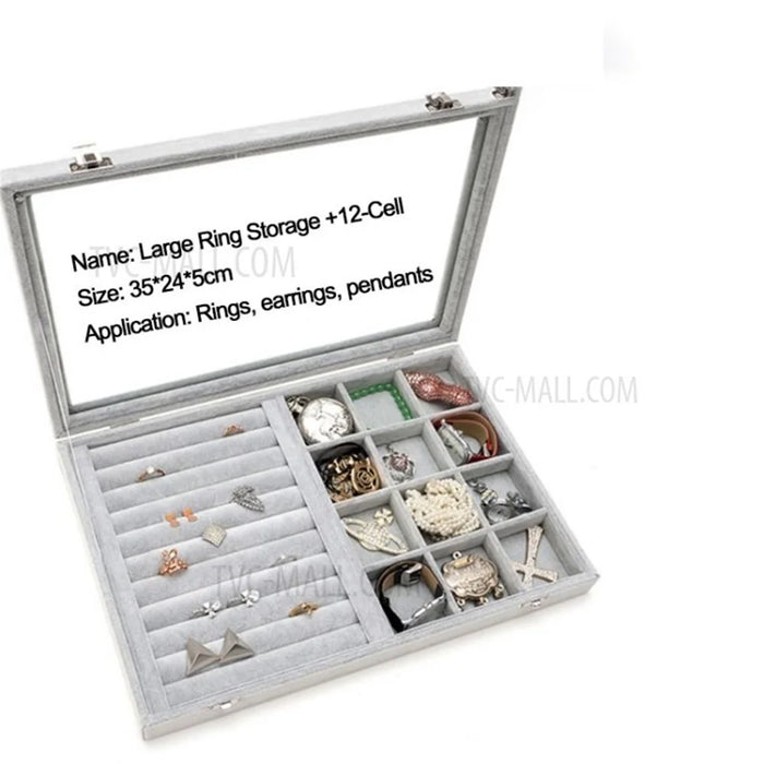 Jewelry Rings Display Box Storage Tray Earring Ring Bracelet Organizer - Ring Storage+12-Cell/With Lid - 1