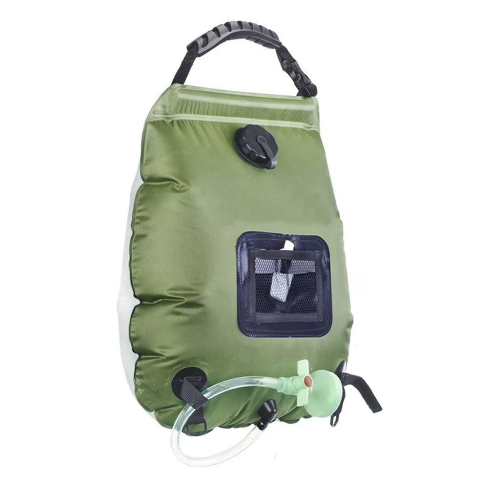 20L Solar Shower Bag with Removable Hose and On-Off Switchable Shower Head for Camping Beach Hiking - Green - 1
