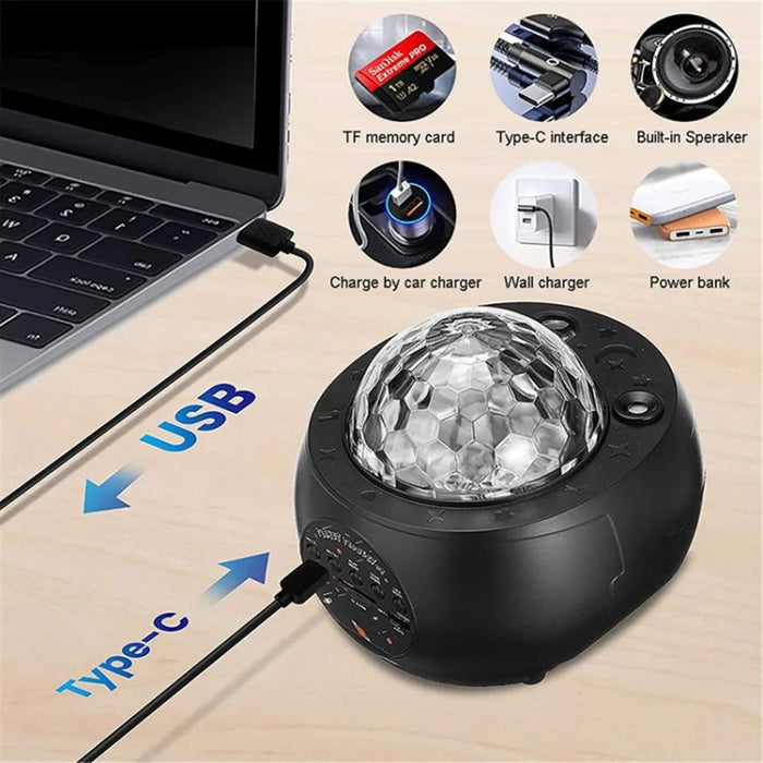 Starry Projector Lamp Night Light with Bluetooth-compatible Speaker TF Card Music Player,Time Setting Ceiling Light Projector - Black/USB Plug - 4