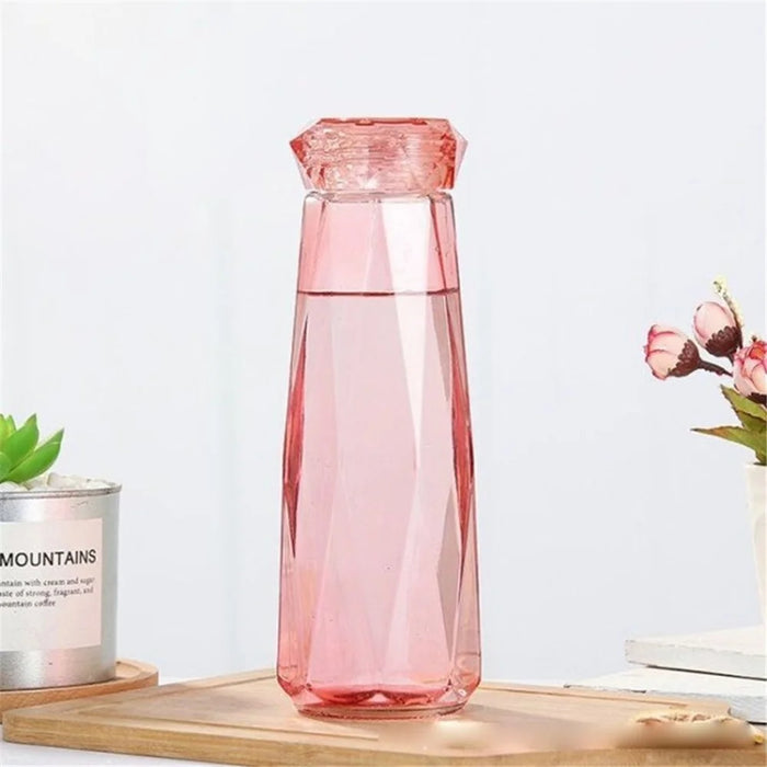 Glass Water Bottle Diamond-shaped Beverage Cup Bottle - Red - 1