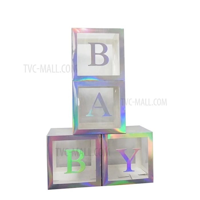 Baby Shower Celebration Boxes BABY Letters Blocks Party Decorations Gift Birthday Centerpiece Decor for Boys and Girls - Silver - 1