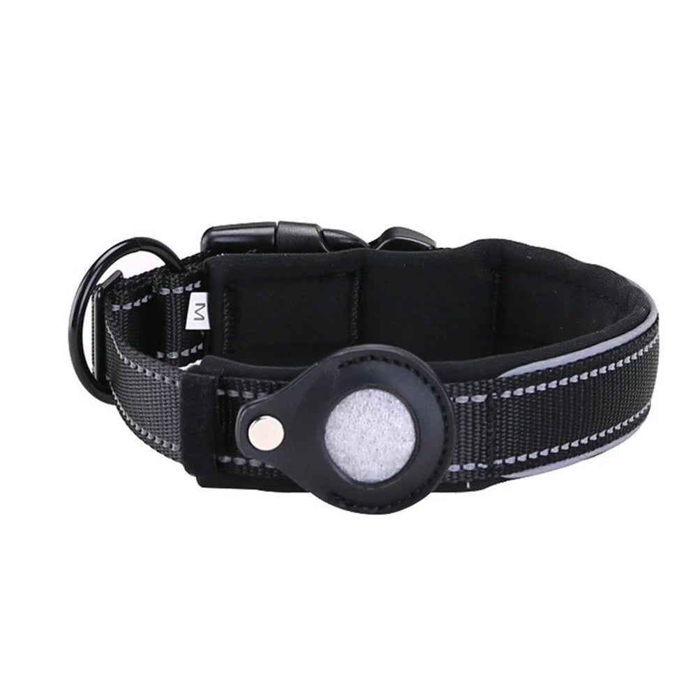Nylon Textured Pet Loop Dog Collar for Airtag Holder Case Pet Tracker Locator - Black/L - 1