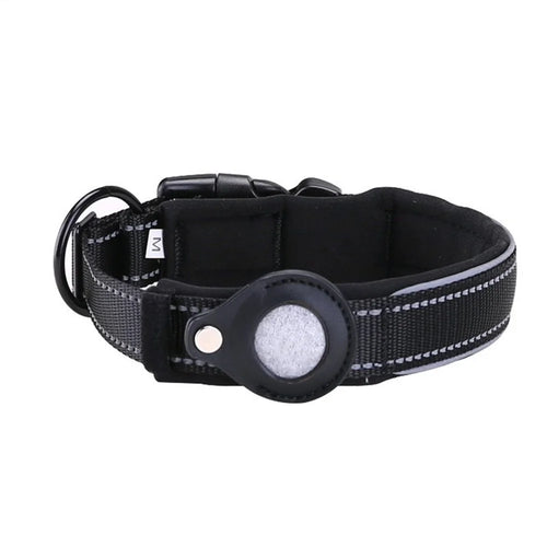 Nylon Textured Pet Loop Dog Collar for Airtag Holder Case Pet Tracker Locator - Black/L - 1