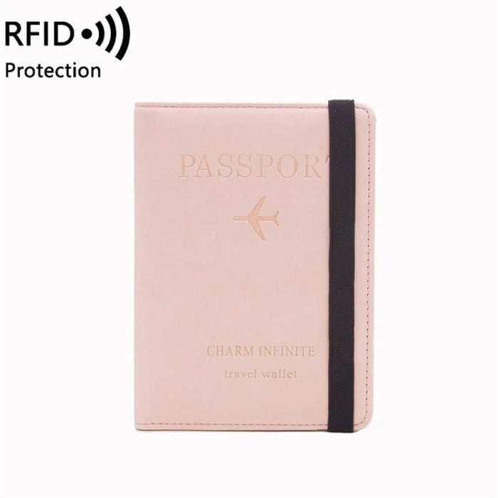 Leather Passport ID Card Holder Case Cover RFID Blocking Travel Wallet - Pink - 1