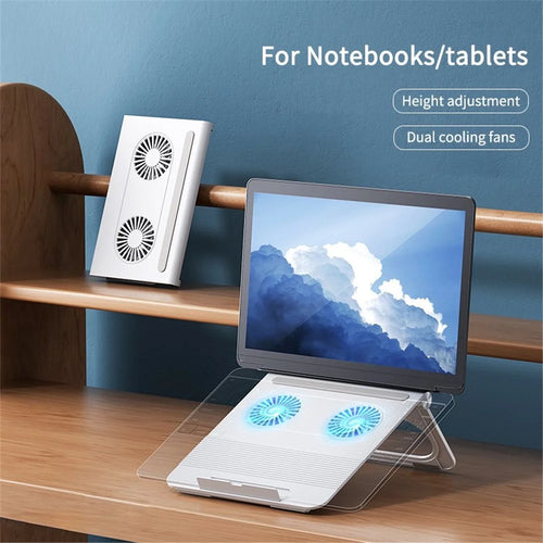 D33 Laptop Gaming Cooling Pad Laptop Holder LED Light Notebook Cooler Collapsible Stand - White - 1