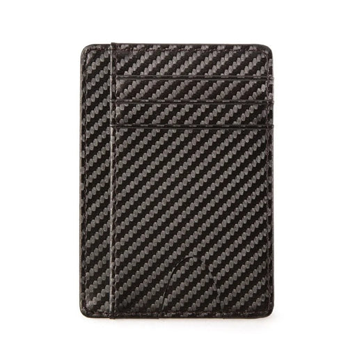 Carbon Fiber Textured Slim Credit Card Holder Money Clip Wallet - Grey - 1
