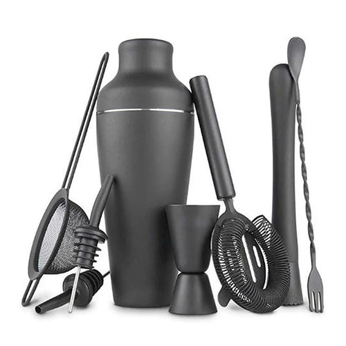 8 Pcs For Mixing Alcoholic Bartender Drink Cocktail Matte Black Shaker Tool (without Certification) - 1
