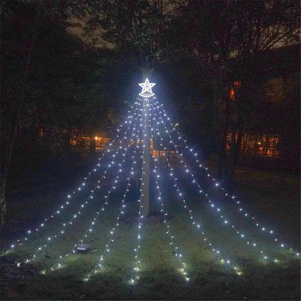 For Yard Party Holiday Home Decor Xmas Star Christmas Tree String Lights - White Light/EU Plug - 1