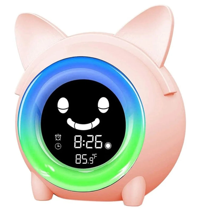 Kids Alarm Clock Thermometer Children Clock with Night Lamp Nap Timer - Pink - 1