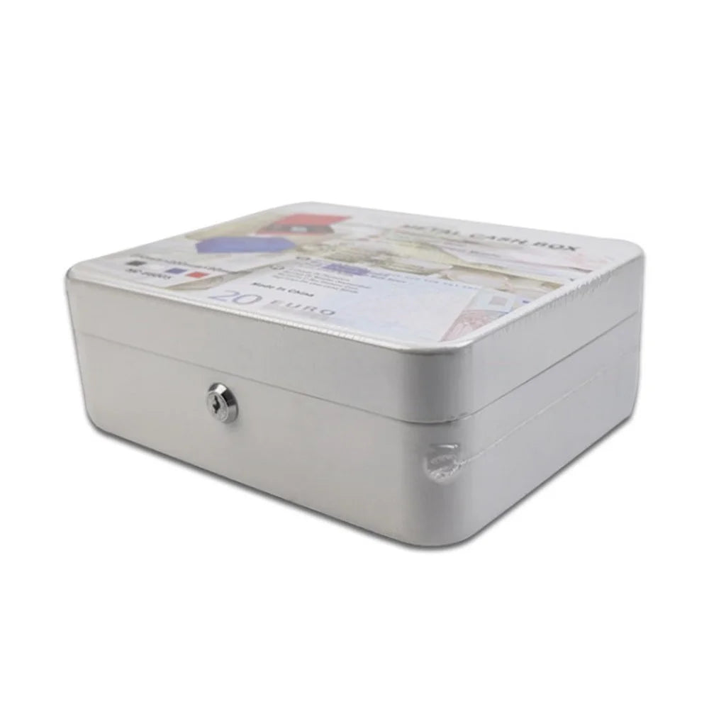 Portable Lockbox Safe Small Cash Key Box with Lock Metal Coin Bank Piggy Bank Jewelry Box - White//S - 1